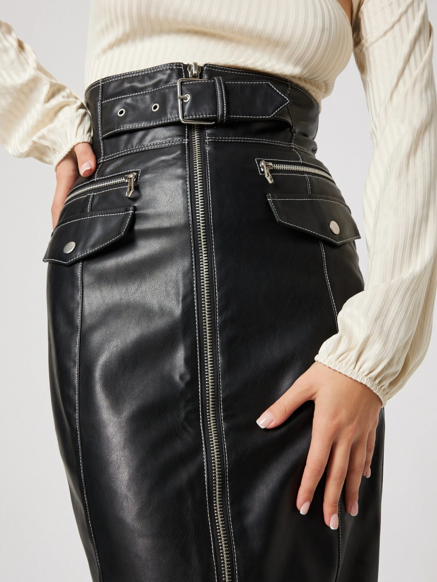 Leren Rokken Rok Dita Dames Zwart 4 Leren Rokken Rok Dita Dames Zwart - Afbeelding 2