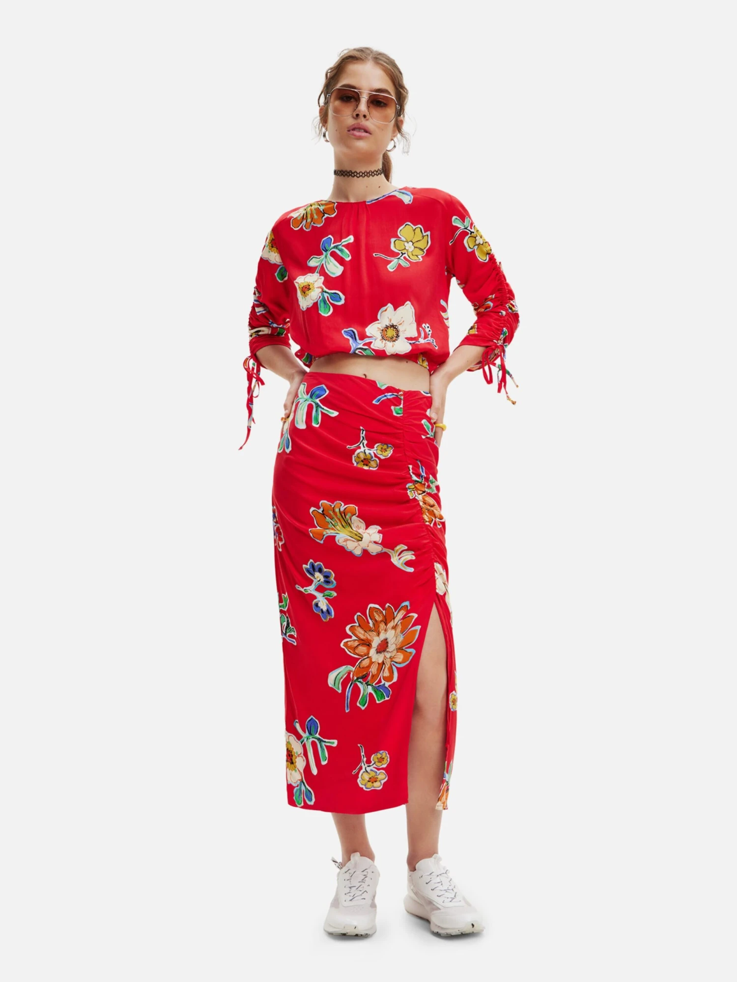 Desigual Maxi Rokken Rok Fal Crimea Dames Rood 5 Desigual Maxi Rokken Rok Fal Crimea Dames Rood - Afbeelding 3