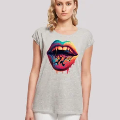 F4NT4STIC T-shirts Shirt Drooling Lips Dames Grijs Gemêleerd -About You Winkel b3a14e628b5e6863e6cb026734efbfe9 scaled