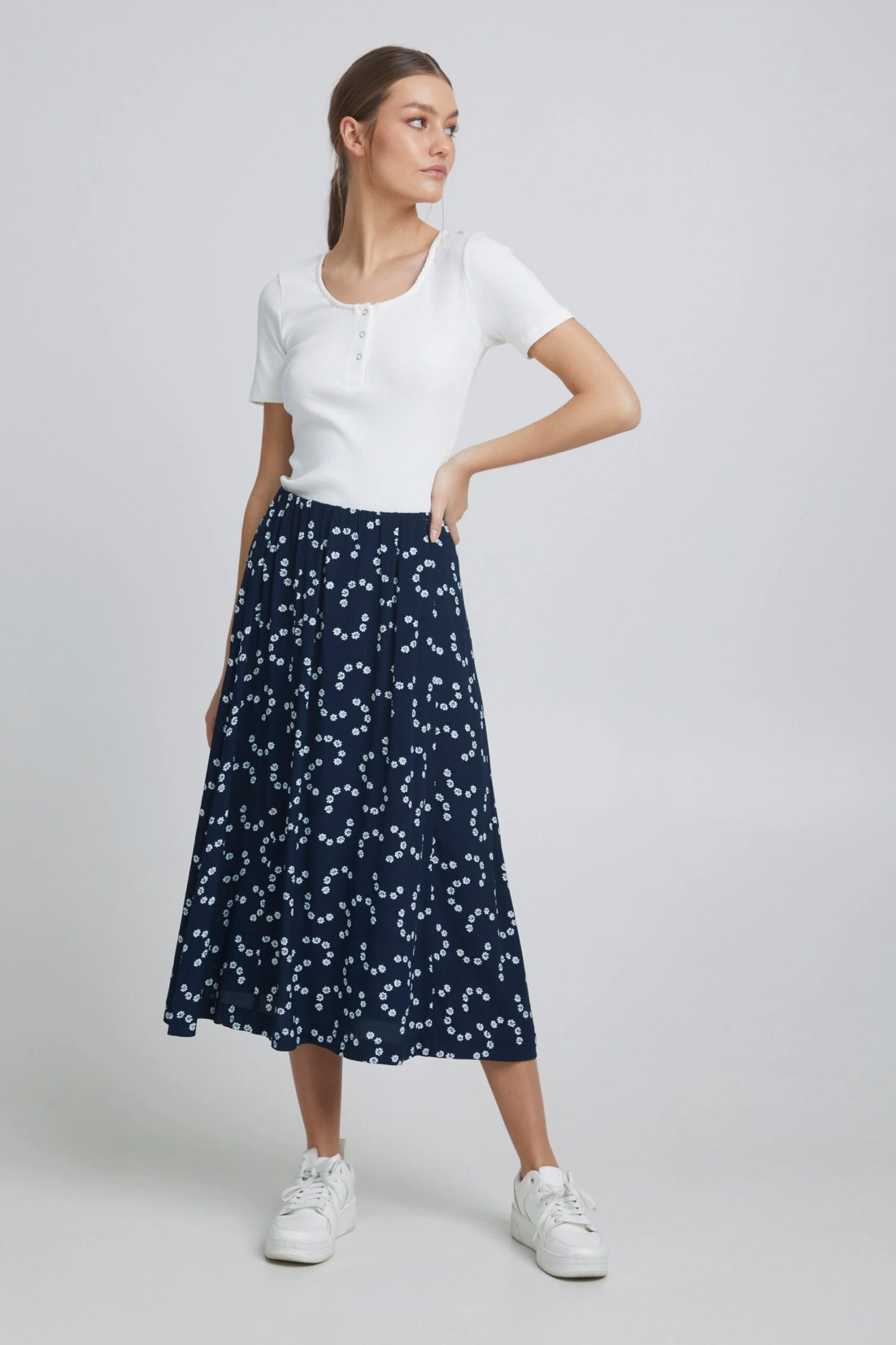 ICHI Midi Rokken Rok Dames Donkerblauw 5 ICHI Midi Rokken Rok Dames Donkerblauw - Afbeelding 3