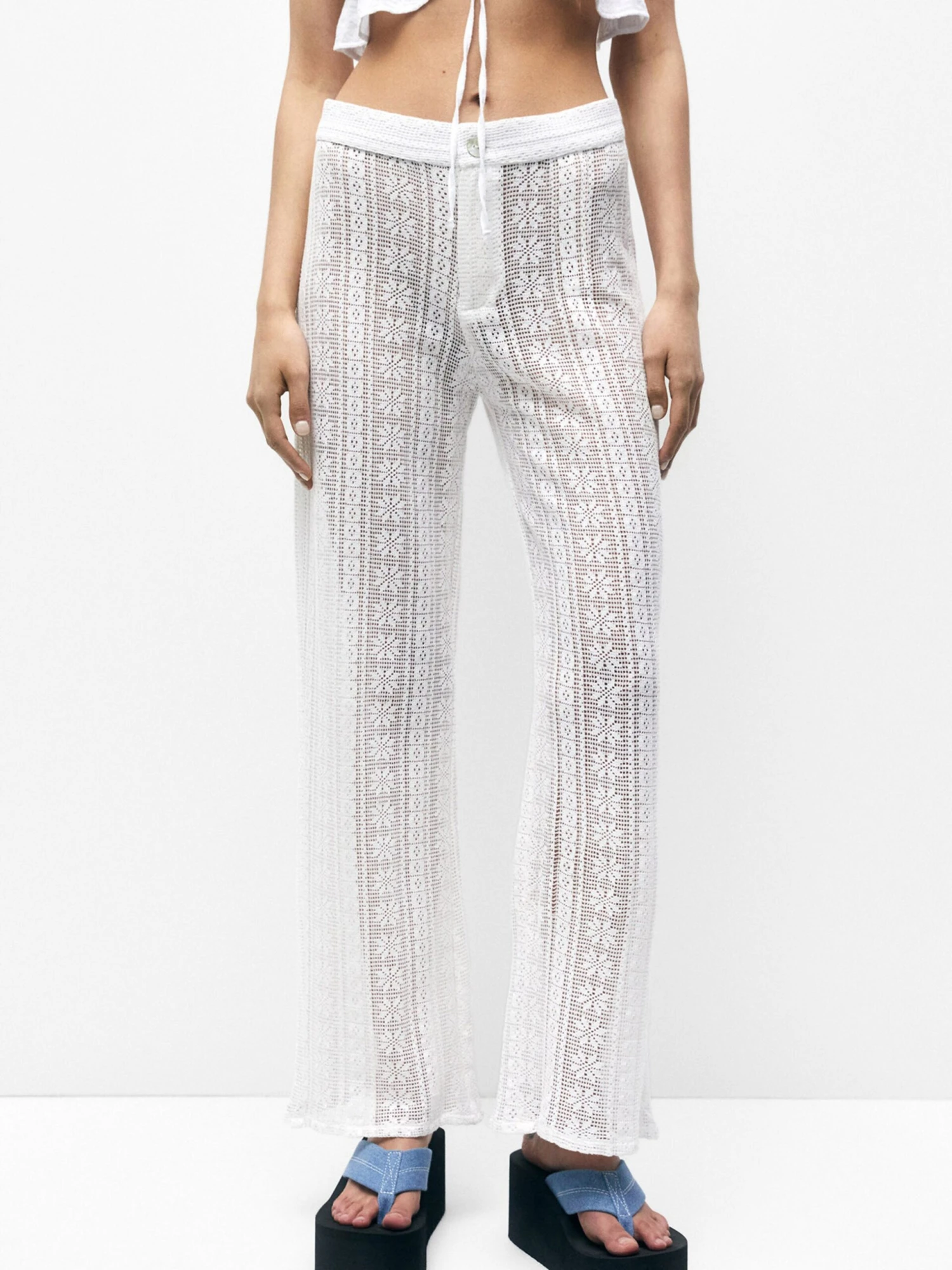 PULL & BEAR Pantalons Bootcut Broek Dames Wit 4 PULL & BEAR Pantalons Bootcut Broek Dames Wit - Afbeelding 2